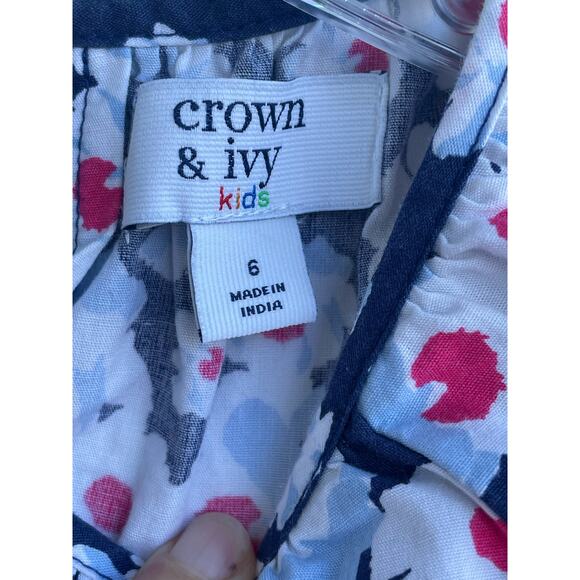 Crown & Ivy Kids blue floral top 6 100% cotton - Picture 3 of 6